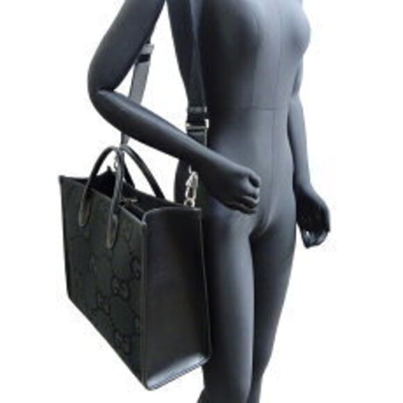 Gucci Jumbo GG Tote Bag Leather Black - Picture 8 of 9